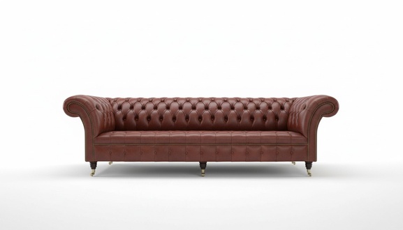Chesterfield 4-Seater Upholstered Sofa Orange Brown Faux Leather Comfortable Classic Couch on Casters New