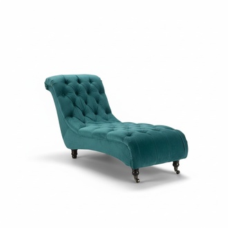Chesterfield Velvet Chaise Lounge Designer Sofa Club Daybed Textile Fabric Upholstery Turquoise Blue