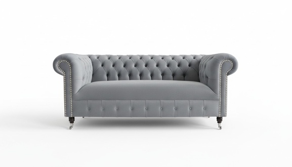 Cheserfield velvet sofa 2 seater designer couches couch textile fabric upholstery grey