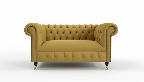 Cheserfield Velvet Sofa 2 Seater Designer Couchen Couch Fabric Yellow Upholstery Textile