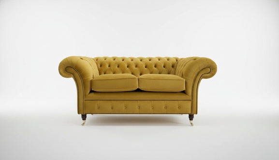 Cheserfield Velvet Sofa 2 Seater Designer Couchen Couch Textile Fabric Yellow Upholstery