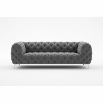 Chesterfield Sofa 3-Seater Grey Textile Metal Legs Luxurious Modern Design Comfortable New
