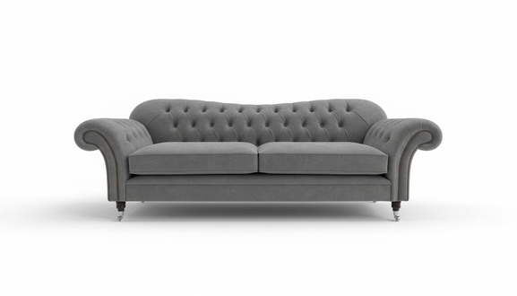 Chesterfield Sofa 3-Seater Grey Textile Comfortable Cushions Amazing Couch on Castors New