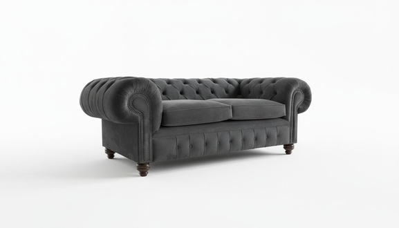 Chesterfield Sofa 3-Seater Textile Fabric Upholstered Grey Comfortable Couch With Soft Cushions