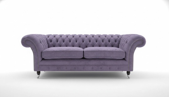 Buy Chesterfield Sofa 3-Seater Classic Purple Velvet Couch With Cushions + Casters