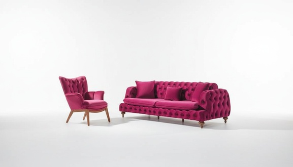 Chesterfield Modern Sofa 3-seater Velvet Textile Upholstered Pink Living Room Comfortable Couch