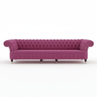 Chesterfield Sofa XXL 5-Seater Pink Textile Comfortable Couch On Casters New