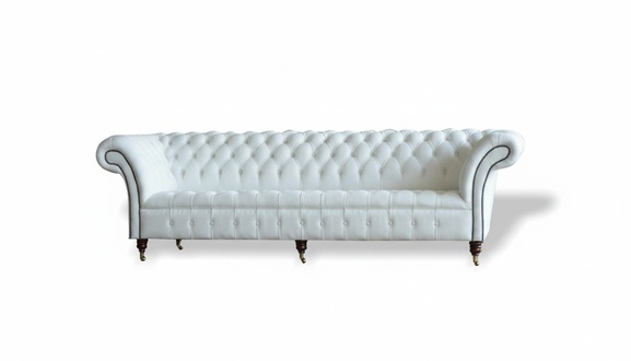 Chesterfield White Leather Design Couches Sofa Leather Sofa Velvet Fabric Textile Furniture