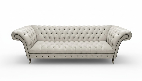 Chesterfield White Leather Couch Living Room Sofa Luxury Upholstered Furniture