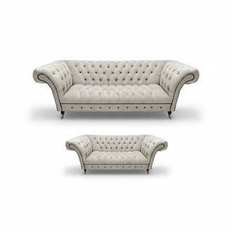 Chesterfield White Leather Sofa Set Living Room Furniture Elegant Couches
