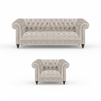 Chesterfield White Upholstered Sofa Luxurious 3-Seater Fabric Armchair