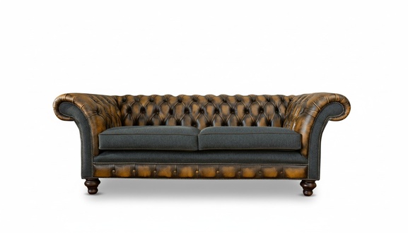 Chesterfield Yellow Leather Designer Modern Design Furniture Luxury Living Room 3Seater