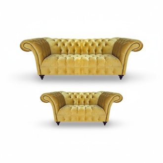 Chesterfield Yellow Seating Modern Couches 2-piece Elegant Upholstered Sofa Set