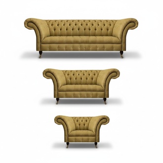 Chesterfield Yellow Upholstery Living Room Sofas Luxury Armchair 3-Seater