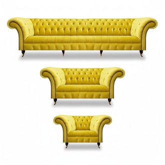 Chesterfield Yellow Sofa Set Living Room Furniture Sofa Couch Textile Armchair