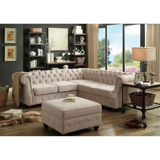 Chesterfield Corner Sofa Cute Pink Textile L-Shaped Couch Comfortable High-quality Sofa New