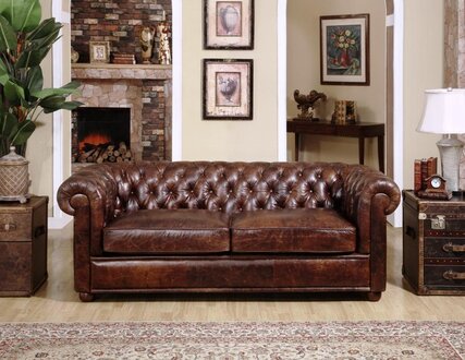 Chesterfield Couch Upholstery Sofas Classic Seat Leather Textile 3 Seater - 296
