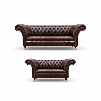 Send brown Chesterfield leather suite elegant sofas 3-seater 2-seater