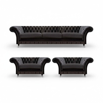 Send Chesterfield sofas black three-seater 2x upholstered armchairs