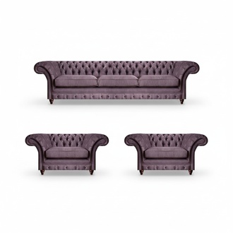 Send Chesterfield purple sofa set upholstered furniture 3-piece elegant couch set