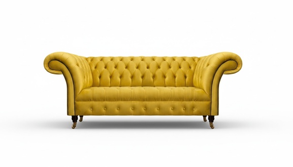 Send Chesterfield yellow couch living room three-seater luxury elegant couch.