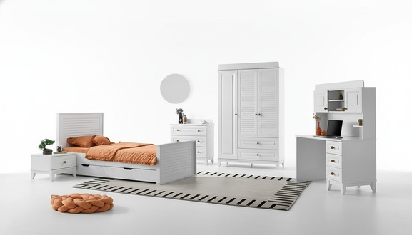 Children\'s room set bed bedside table dresser wardrobe desk 5-piece.