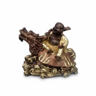 Budai sitting on a dragon figure decorative chinese sculpture 31x42 cm sizes B32