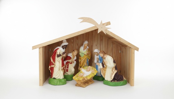 Garden decorative sculpture designed as colorful holy figures
