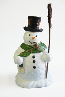 Christmas deco figure of a snowman with a black hat, smoking pipe & broom 94 cm