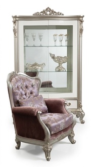 Classic Armchair with Floral Pattern Purple Sofa Single Seater Baroque Rococo