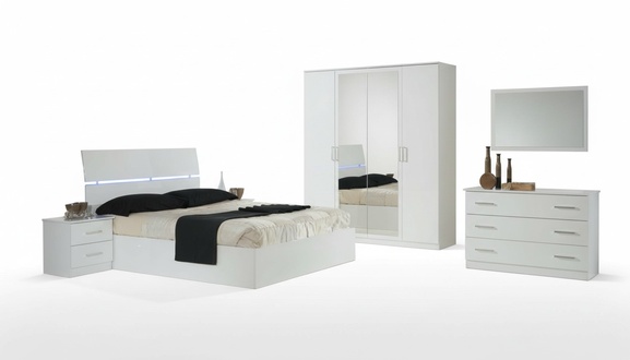 Modern style massive marriage gloss double bed with LED light 140/160/180x200cm size