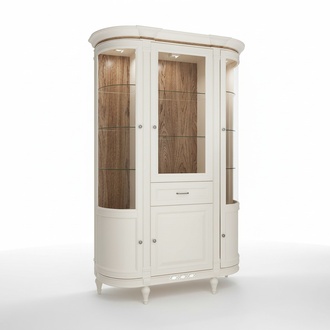 Modern style real wooden designer showcase/cupboard with glass swing doors, shelves & sliding drawer - model FL-W3/G
