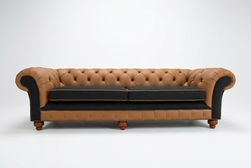 Classic Chesterfield Couch 4 Seater Sofa Couches Velvet Leather Design Grey 260cm