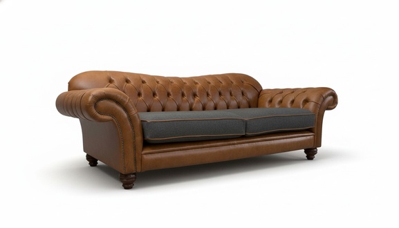 Modern Leather Sofa 3-Seater With Cushions Brown + Grey Couch Comfortable Sofa New