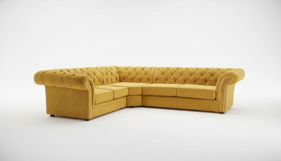 Classic Chesterfield Corner Sofa L-Shaped Golden Colour Textile With Cushions New