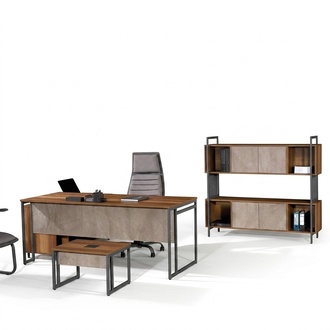 Klassischе Complete study furniture brown corner office table 3pcs wood