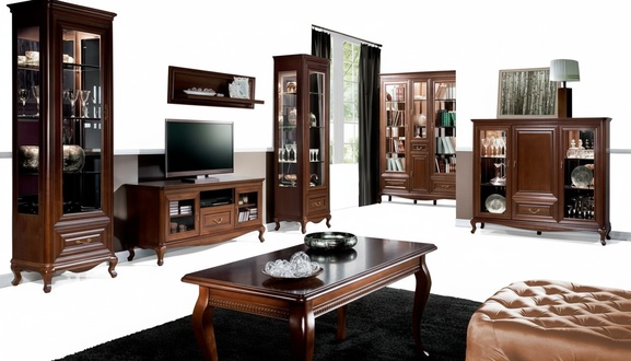 Classic complete living room unit 2x display cabinet wooden furniture chest of drawers living room set 4 pieces