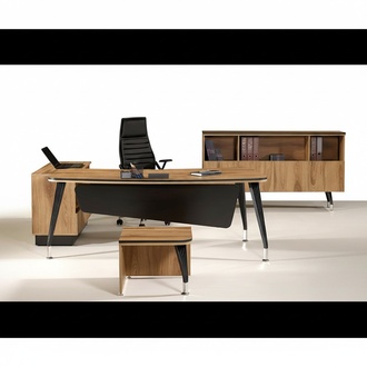 Classicе Corner office table Complete study furniture brown 3pcs wood