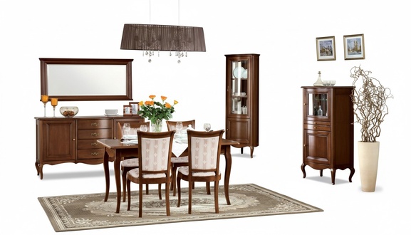 Classic dining room set 9 pieces Stylish dining group dining table 4x chairs wooden furniture