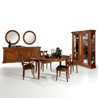 Classic Dining Table Real Wood Dining Room Set 6x Chair with Armrest 7 pcs.