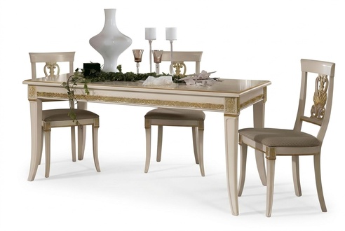 Classic Dining Table Real Wood Dining Room Set + 4x Chair Set Baroque Chairs
