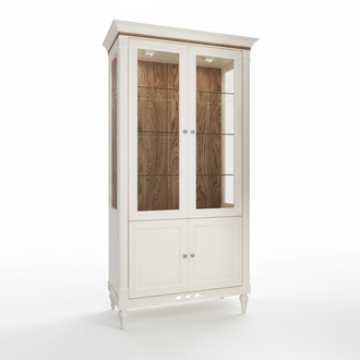 Modern style real wooden rectangular showcase/cupboard with 4-swing doors & glass shelves - model FL-W2