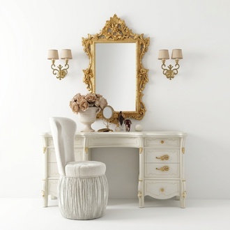 Classic Dressing Table With Mirror Luxury Console Chest of Drawers Bedroom Baroque Solid Wood