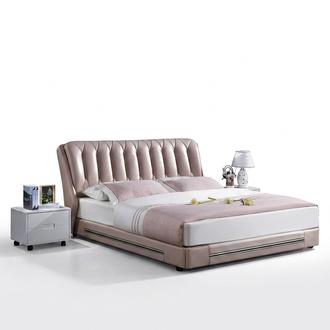 Classic English Style Bed Double Textile Modern Beds 180x200cm Dusty Pink