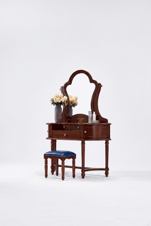 Classic Furniture Solid Wood 2pcs Luxury Dressing Table Stool Bedroom