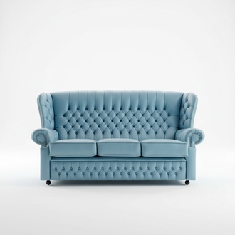 Classic Chesterfield Sofa 3-Seater Luxurious Design Blue Premium Faux Leather With Cushions