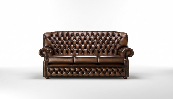 Classic Leather Sofa Couch Upholstery 3-Seater Brown With Buttons Comfortable Living Room New
