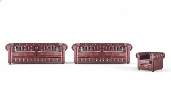 Classic leather sofa, 3-seater sofa set, Chesterfield armchair set, 3-piece.