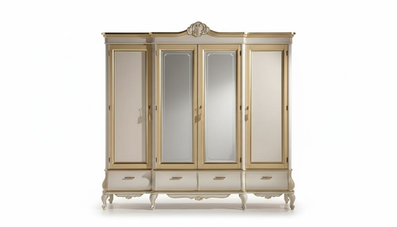Classic Luxury White Four Door Bedroom Wardrobe Wooden Furniture New