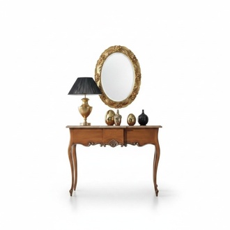 Classic Mirror Console Table Brown Wood Bedroom Furniture 2pcs